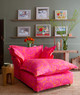 Design by Maker and Son – showcasing a beautifully styled colourful space. The room exudes warmth and comfort with the focal point being the Anna chaise chair in hot pink.